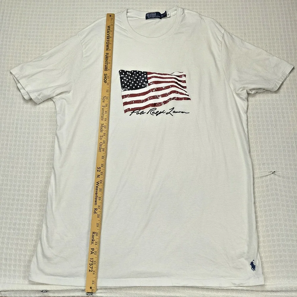 Polo Ralph Lauren Mens 2XLT Off White‎ American Flag Graphic T-Shirt Tall Fit